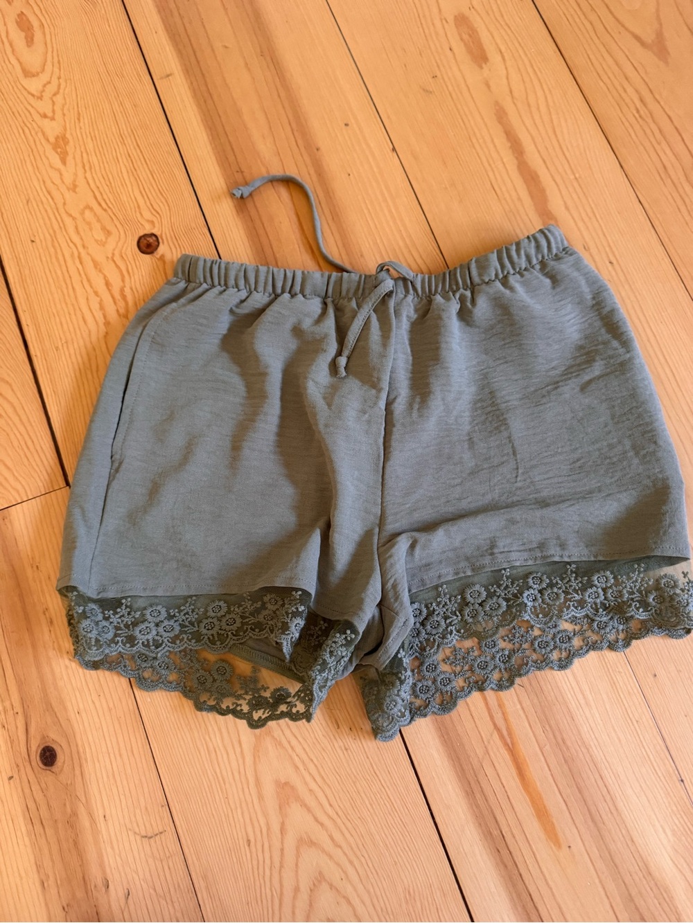 Olive colored Lace-Trim Shorts